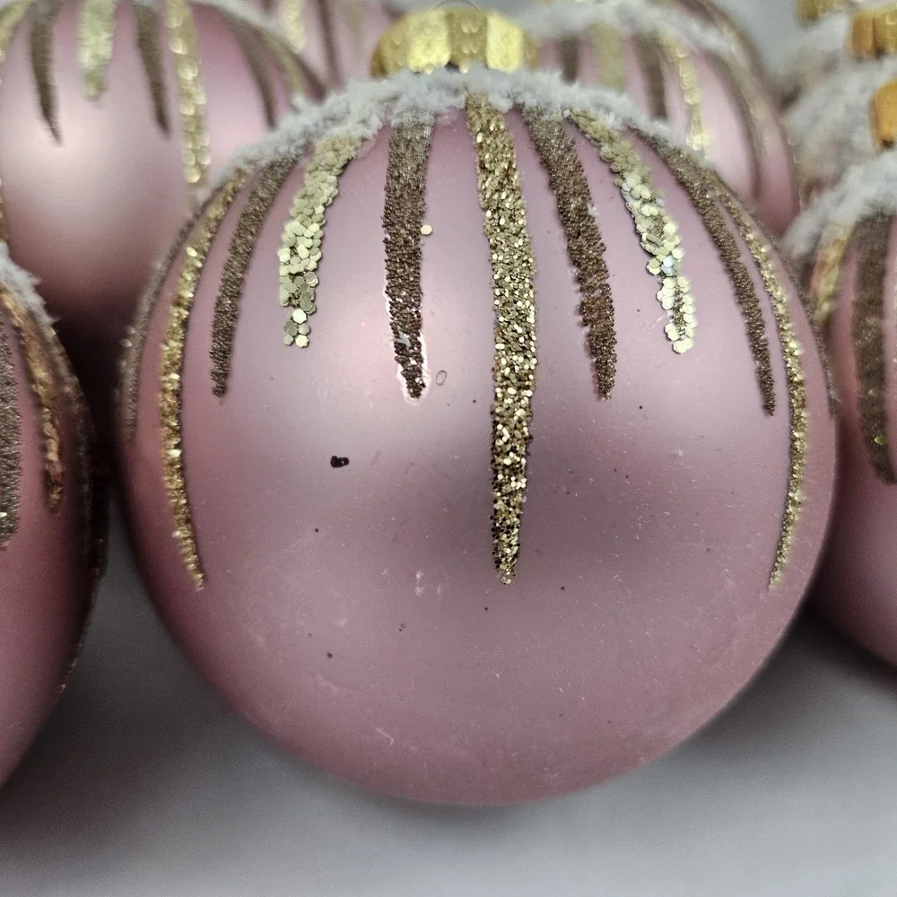 Large Opulent Pink Gold Round Mercury Glass Christmas Ornaments Set of 12